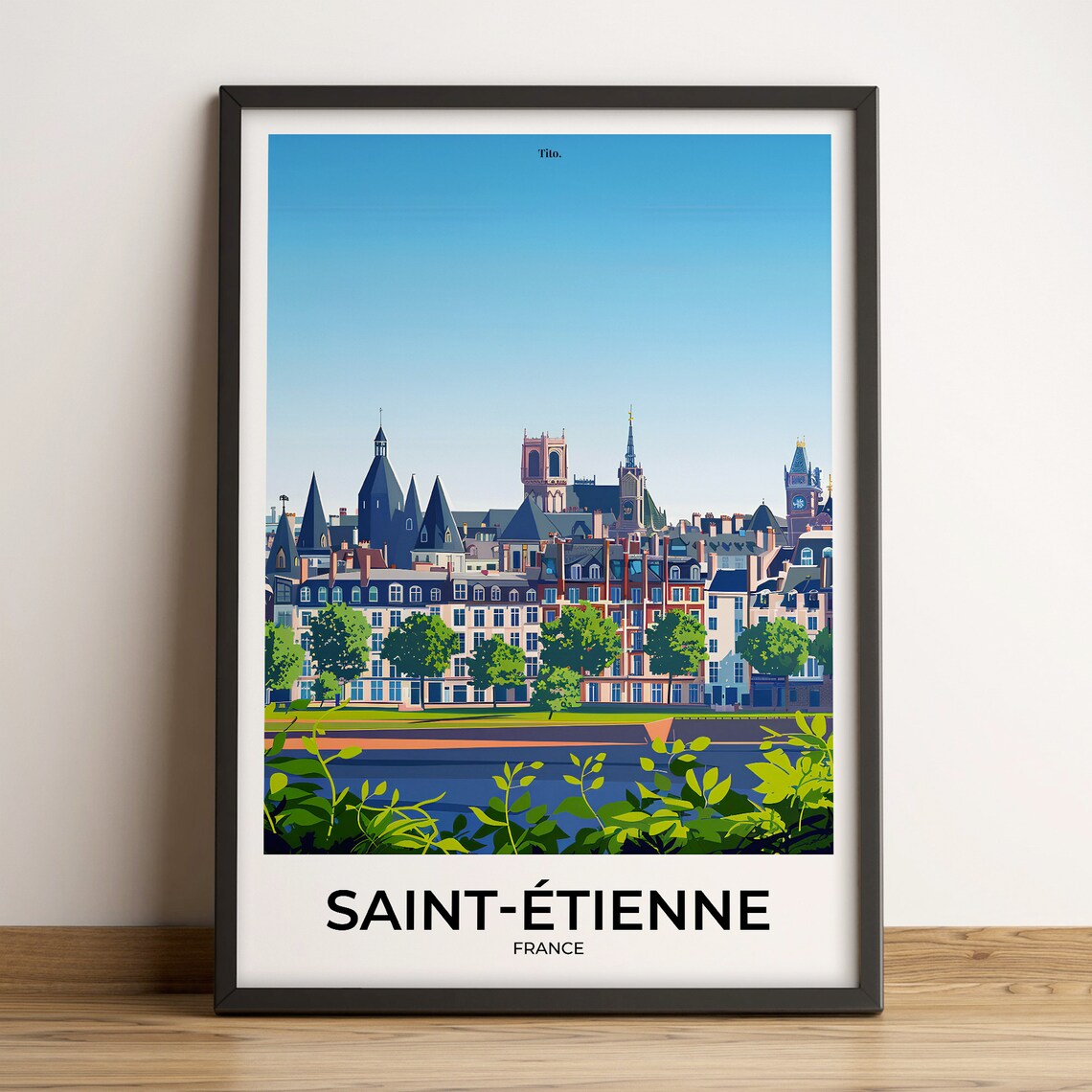 Saint Étienne France City Skyline Rooftops Urban Travel Poster