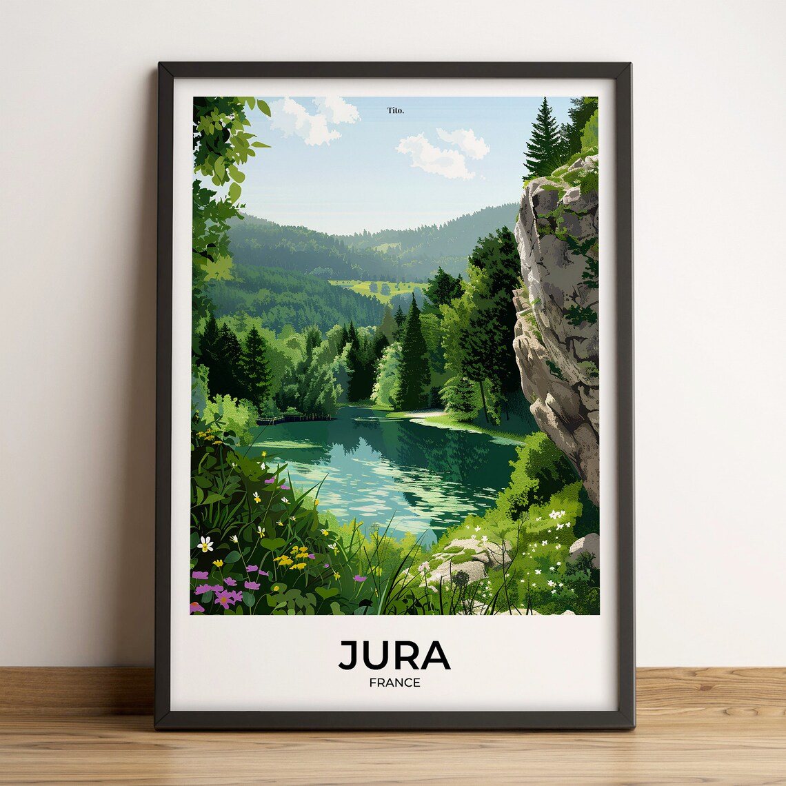 Jura France Mountain Lake Forest Vintage Style Travel Poster