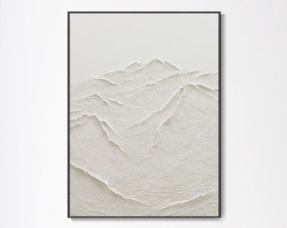 3d Mountain Palette Knife Painting Original Hand Painted White Texture Painting Wabi Sabi Landscape Art Mural Modern Minimalist Wall Decor