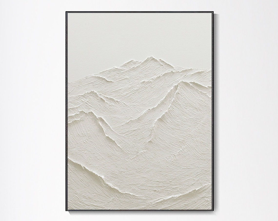 Minimalist White Mountain Peaks 3D Texture Calm Landscape Wall Art