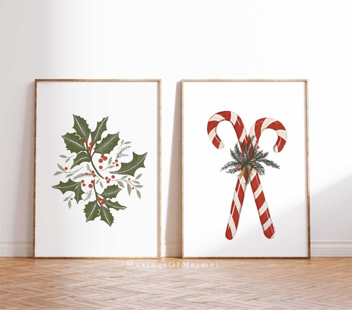 Holiday Christmas Leaves and Berries Vintage Art Print - Image 2