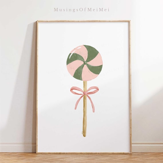 Pink Green Swirl Lollipop Pastel Watercolor Nursery Wall Poster