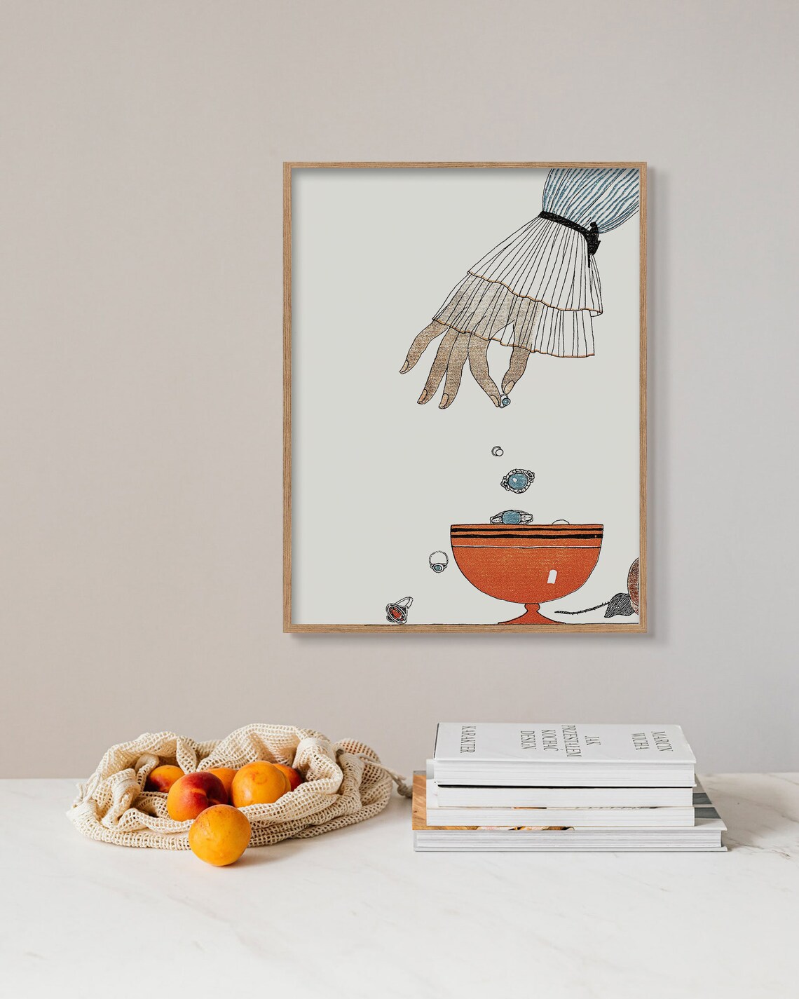 Vintage French Fashion Art Deco Hand Jewels Illustration Poster
