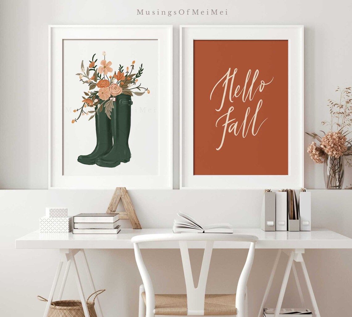 Fall Decor Wellies Boot Autumn Botanical Art Print - Image 2