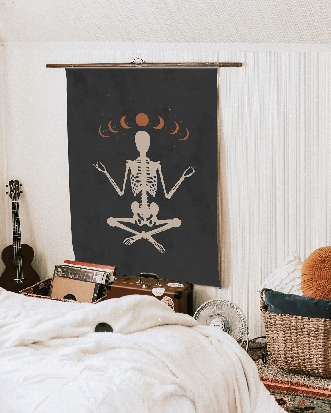 Halloween Yoga Skeleton Rustic Vintage Art Print - Image 4
