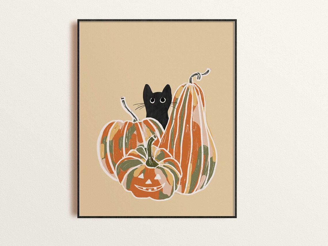 Pumpkin And Cat Halloween Fall Poster Print - Image 3