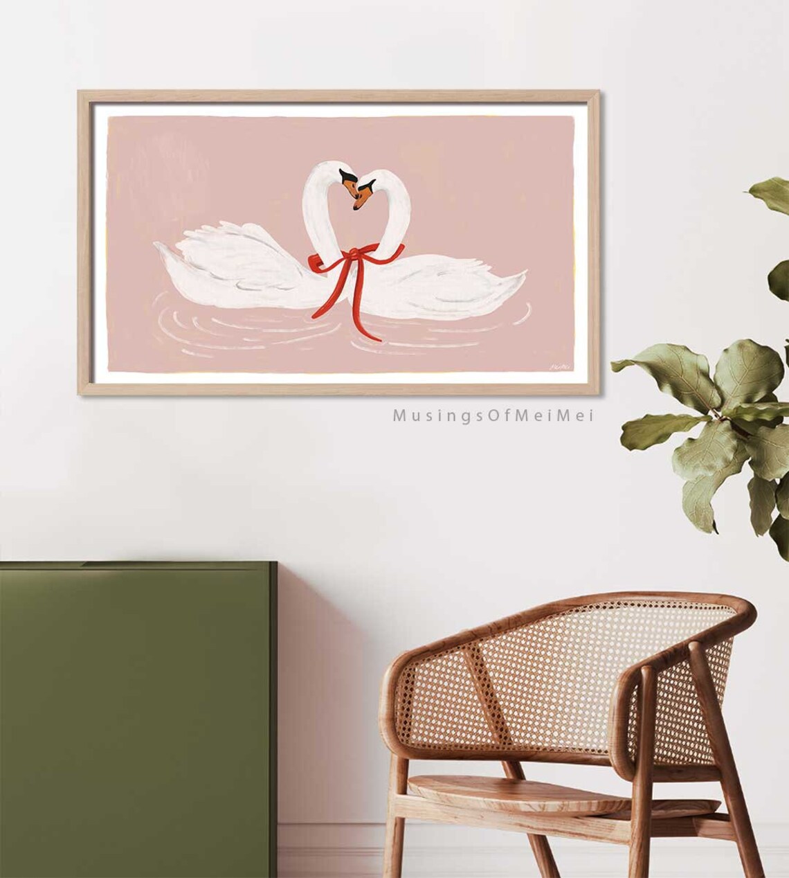 Valentines Romantic Swans Vintage Art Print - Image 3