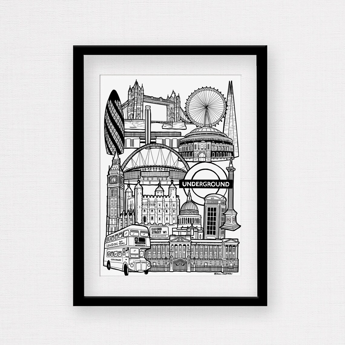 London Landmarks Print Black And White Skyline Art