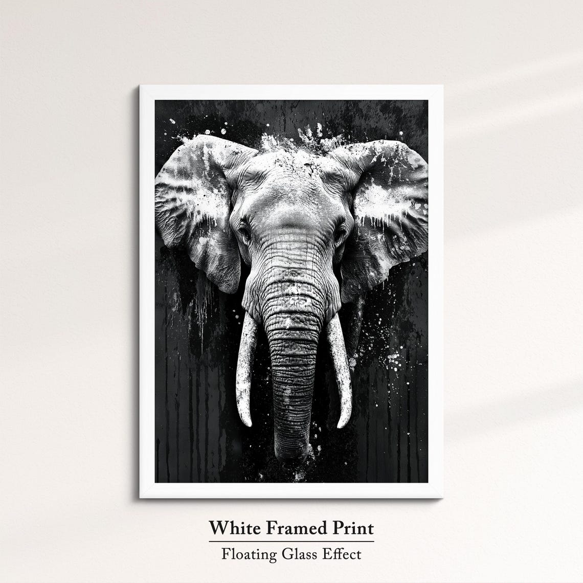 Black White Elephant Splatter Paint Drips Dramatic Wildlife Art Poster - Image 7