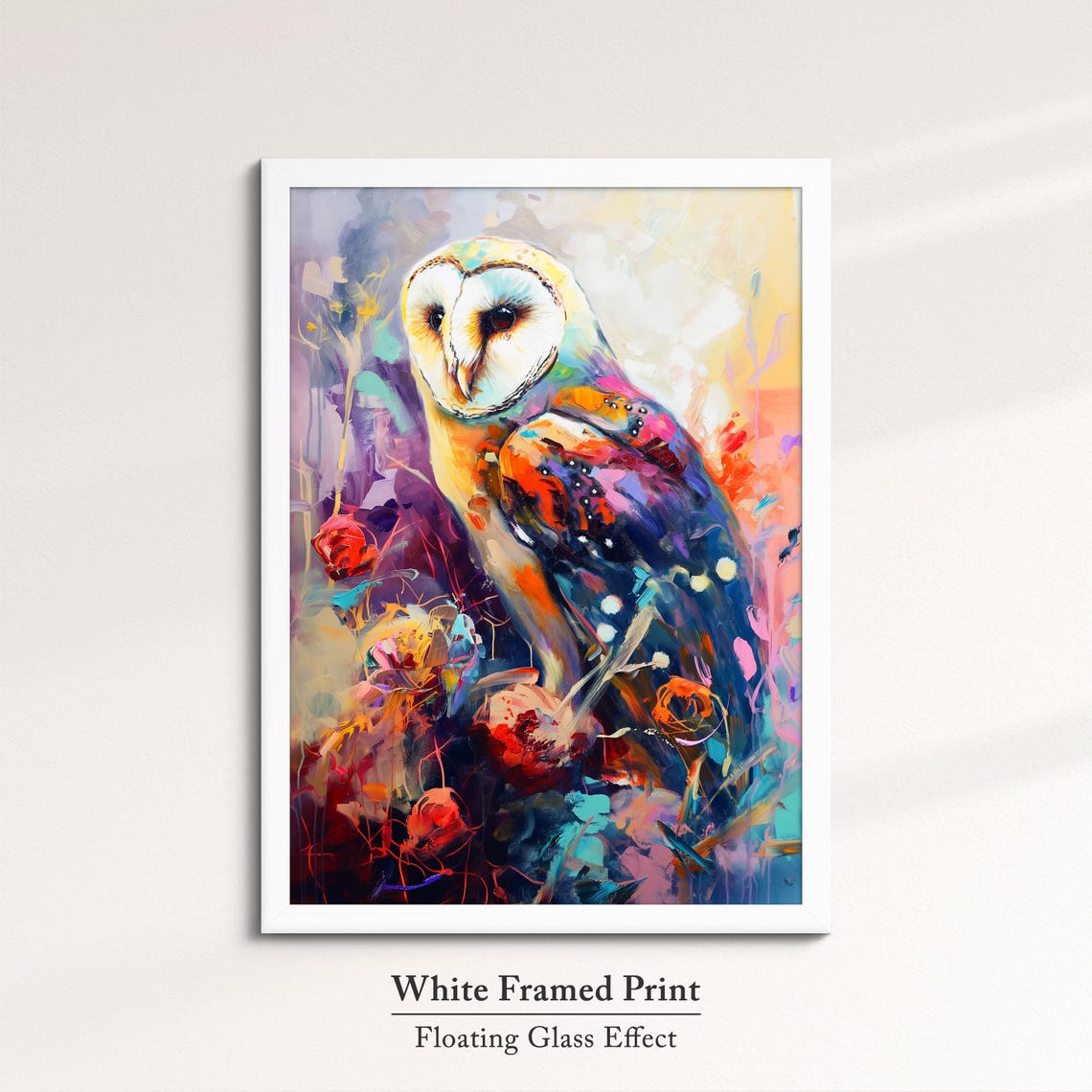 Barn Owl Colorful Abstract Oil Painting Style Wildlife Wall Art - Image 7