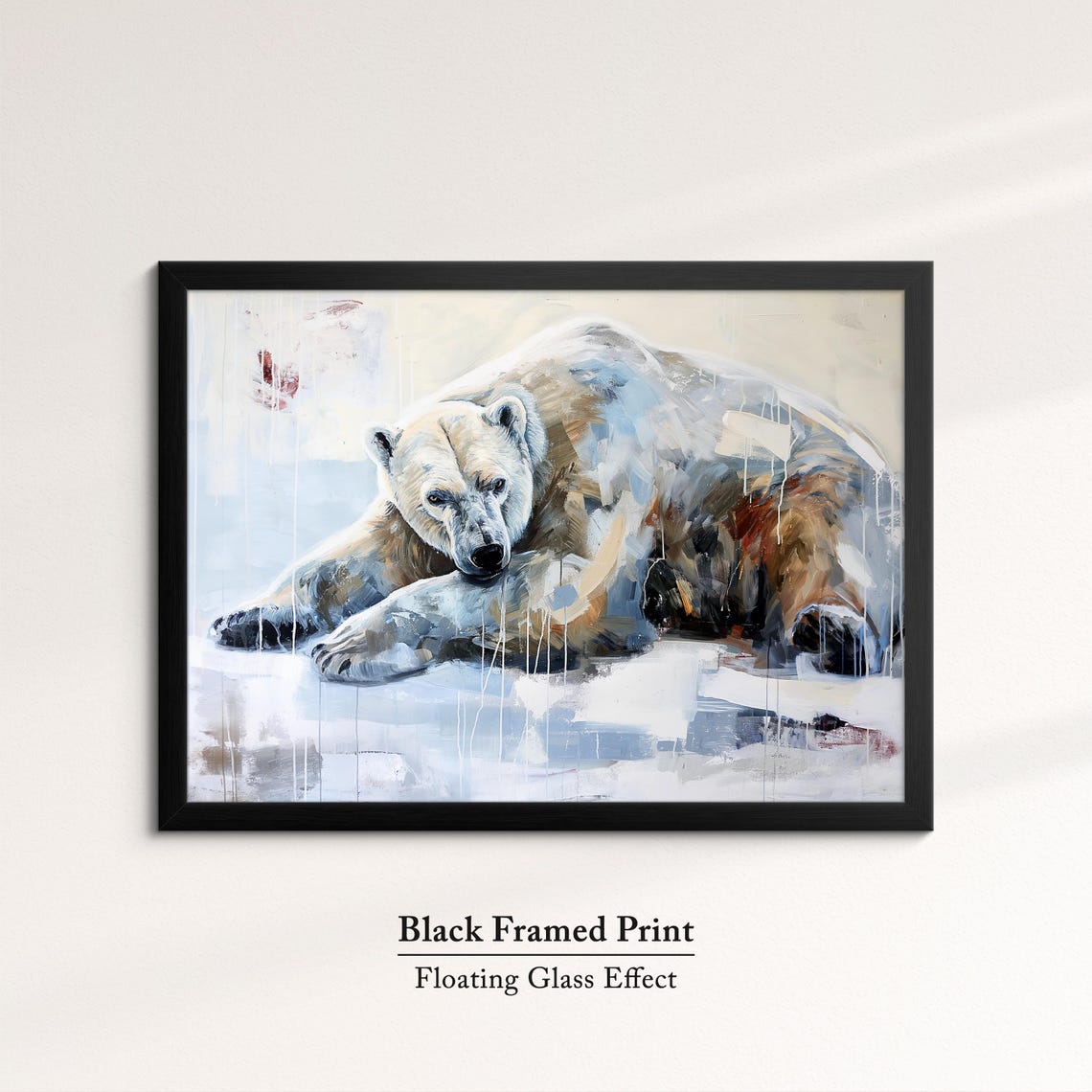 Polar Bear Resting Muted Beige Blue Abstract Wildlife Wall Art - Image 8