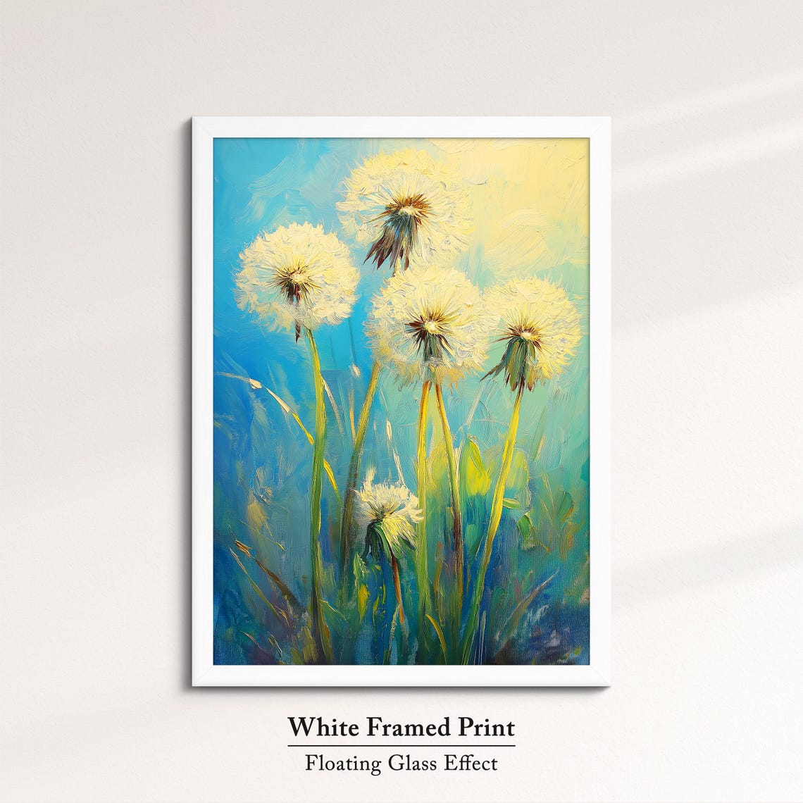 Dandelion Seed Heads Bright Blue Meadow Floral Oil Painting Poster - Image 7