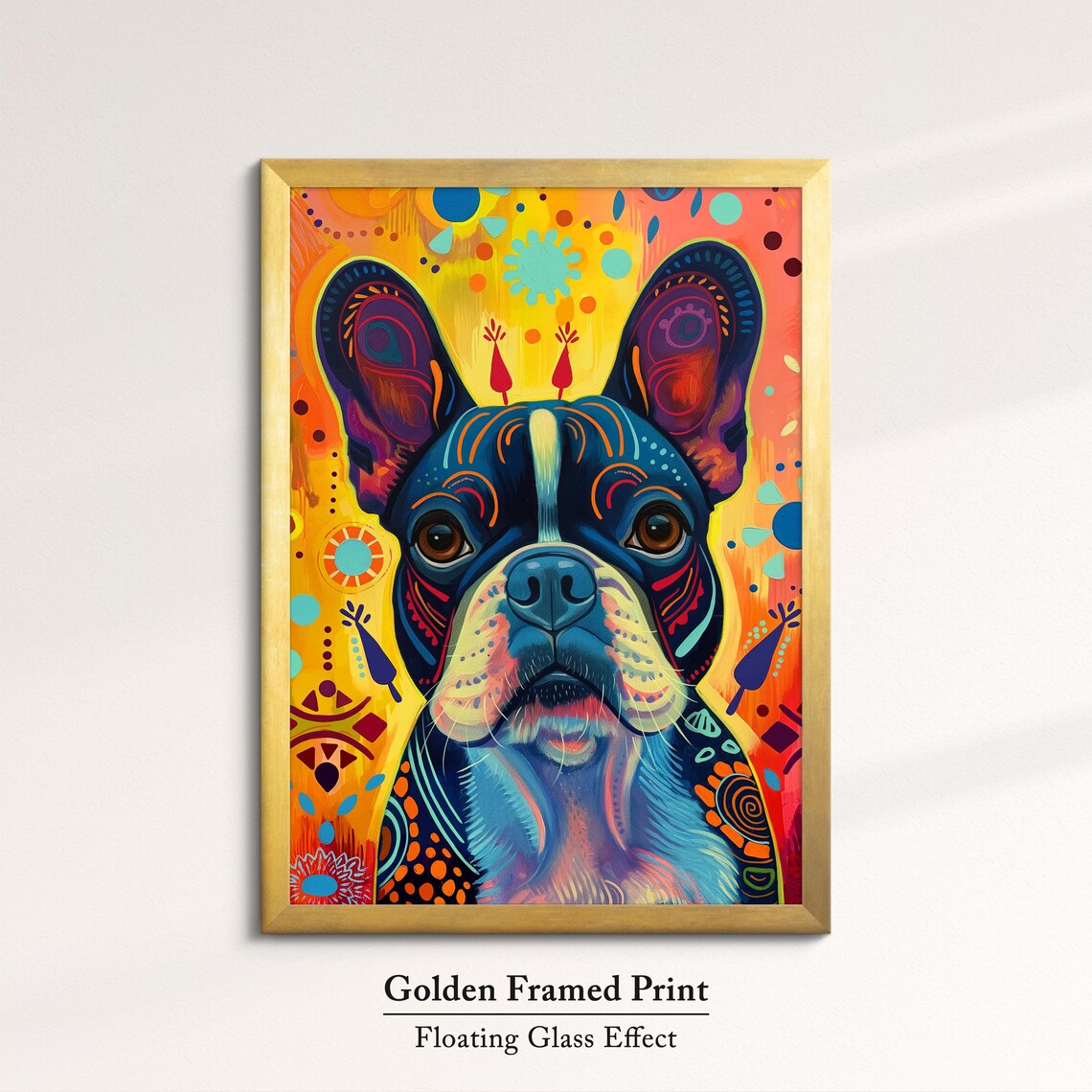 French Bulldog Folk Art Yellow Bright Playful Puppy Portrait Poster - Image 5
