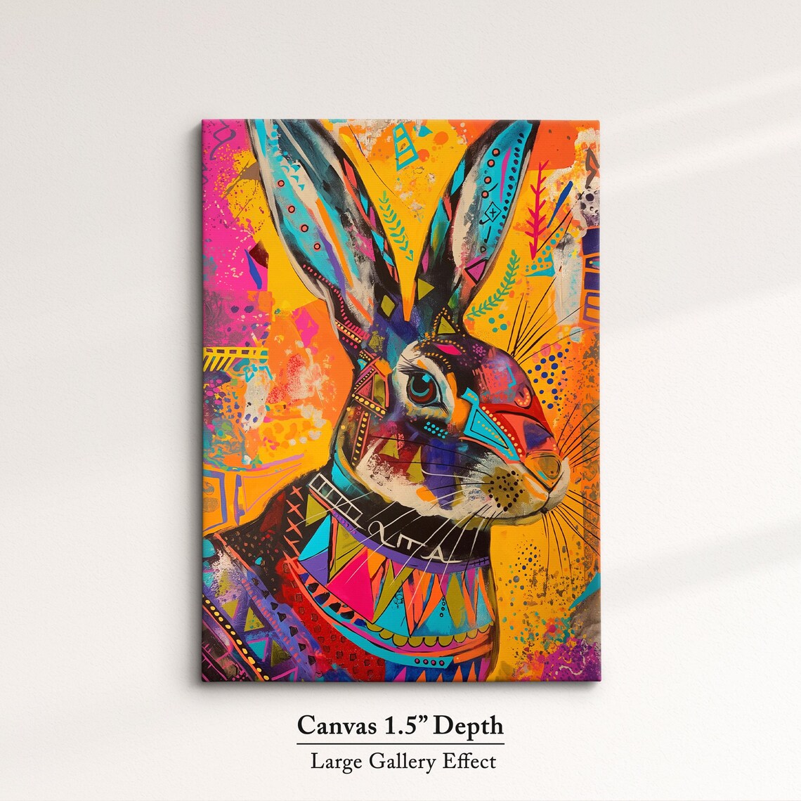 Rabbit Colorful Geometric Tribal Mosaic Hare Portrait Abstract Art Poster - Image 3