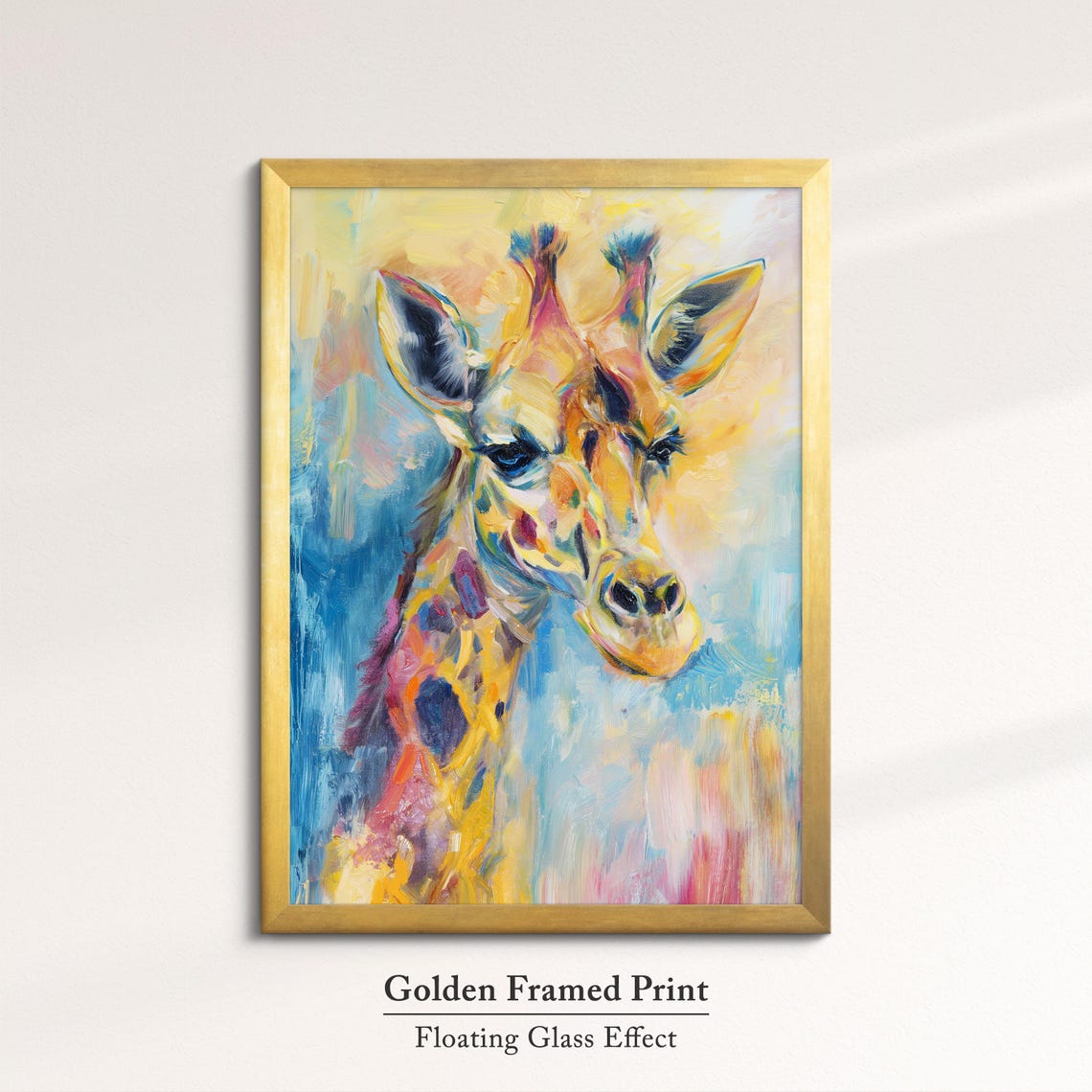 Giraffe Looking Aside Warm Golden Blue Abstract Wildlife Wall Art - Image 5