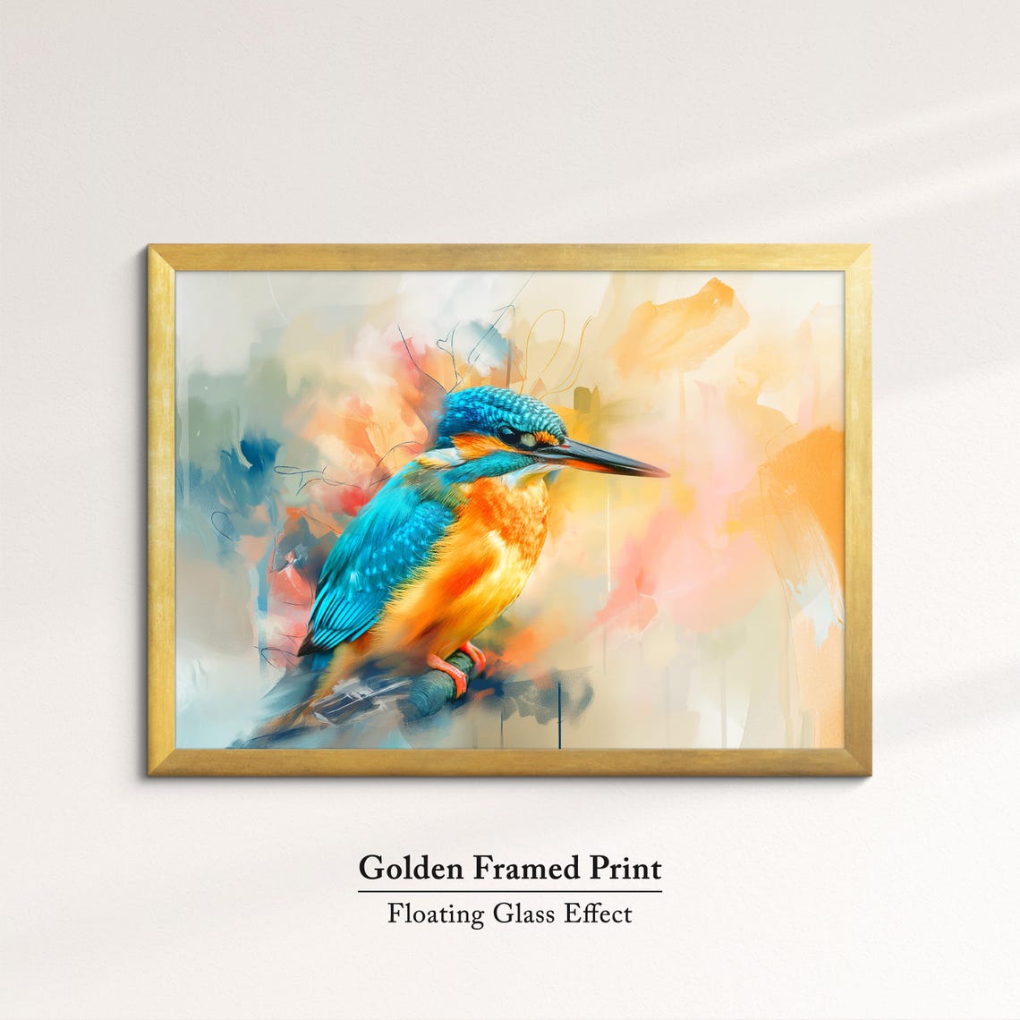 Kingfisher Bird Abstract Watercolor Teal Orange Pastel Wall Poster - Image 5