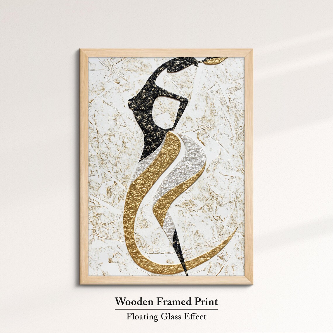 Abstract Woman Dancer Silhouette Black Gold Textured Modern Art Poster - Image 6