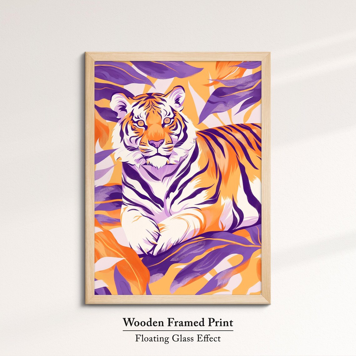 Tiger Lying Among Purple Orange Leaves Tropical Wildlife Wall Art - Image 6