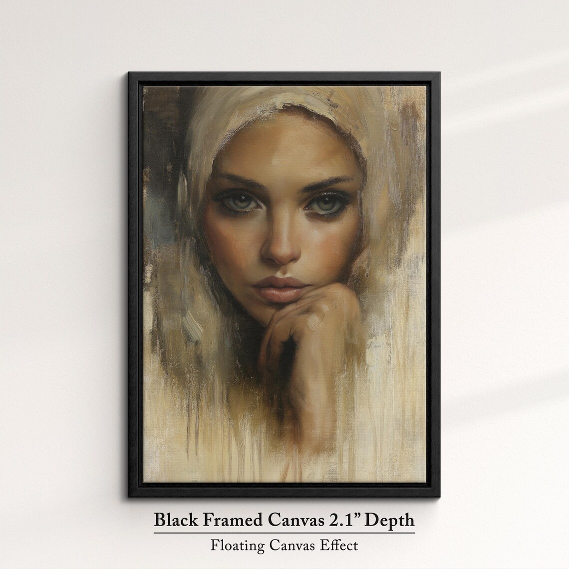 Serene Woman Portrait Art Elegant African Beauty Bohemian Wall Decor Rustic Home Art Print Neutral Tones Woman Oil Painting - Image 2