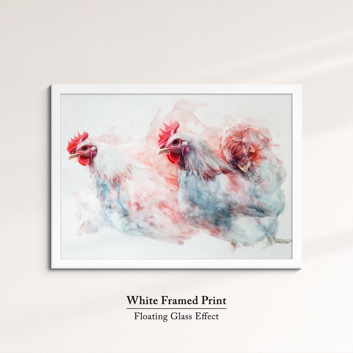 Two White Hens Pink Grey Watercolor Soft Farm Bird Wall Art Poster - Image 7