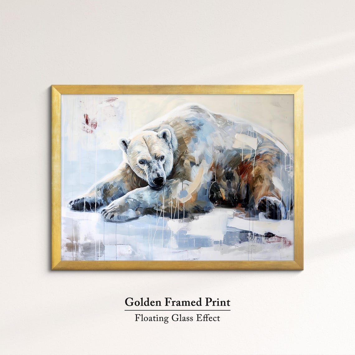 Polar Bear Resting Muted Beige Blue Abstract Wildlife Wall Art - Image 5