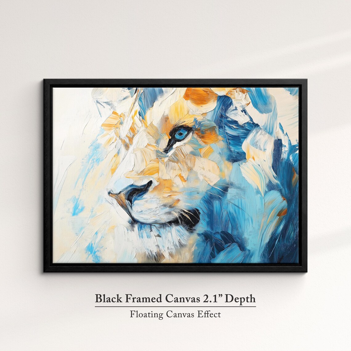 Lion Face Close Up Blue Gold Palette Knife Abstract Wildlife Wall Poster - Image 2