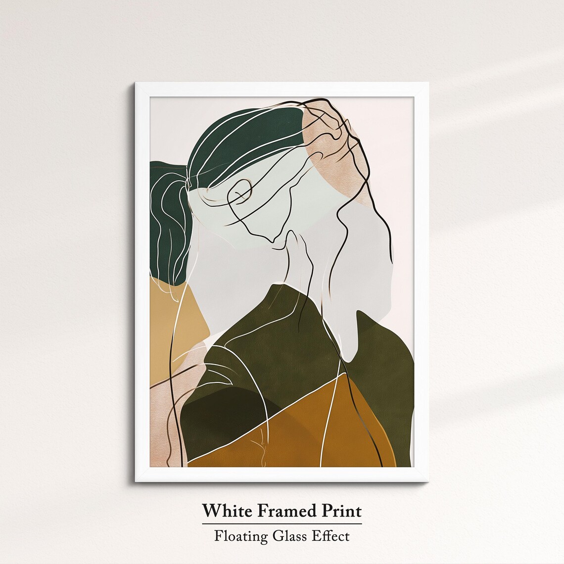 Minimalist Woman Line Art Portrait Green Beige Modern Abstract Poster - Image 7