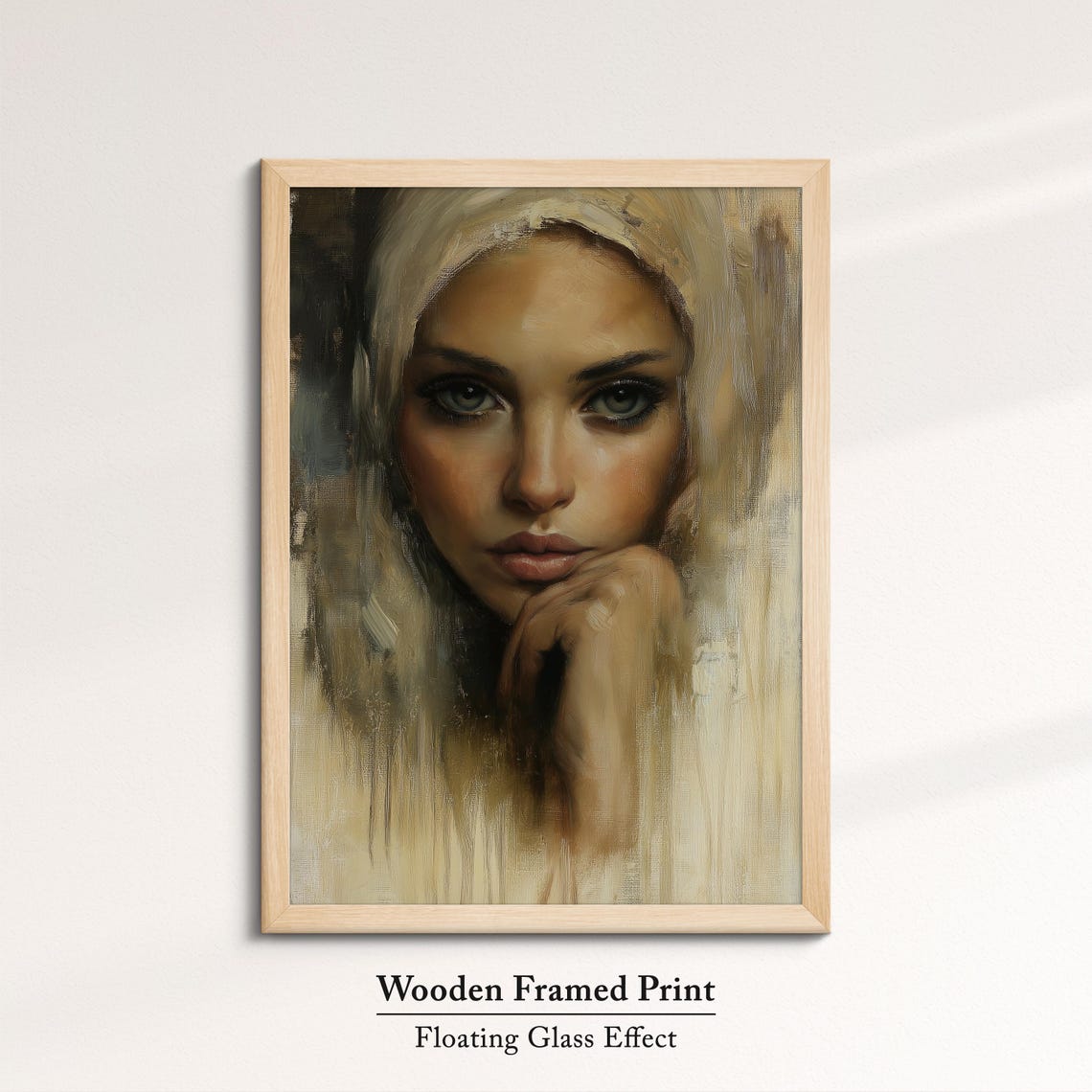 Serene Woman Portrait Neutral Tones Elegant Oil Painting Print - Image 6
