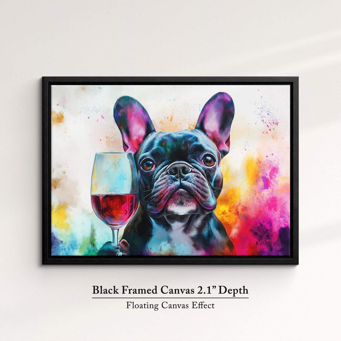 French Bulldog With Red Wine Glass Colorful Watercolor Dog Art Print - Image 2