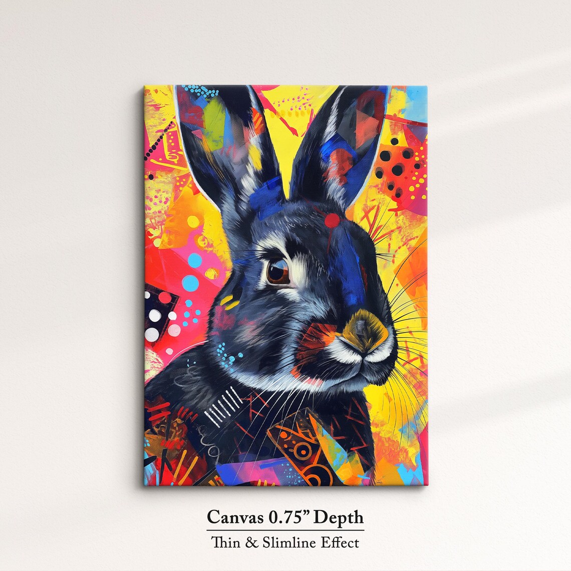 Black Rabbit Colorful Pop Art Portrait Vibrant Splatter Background Poster - Image 4