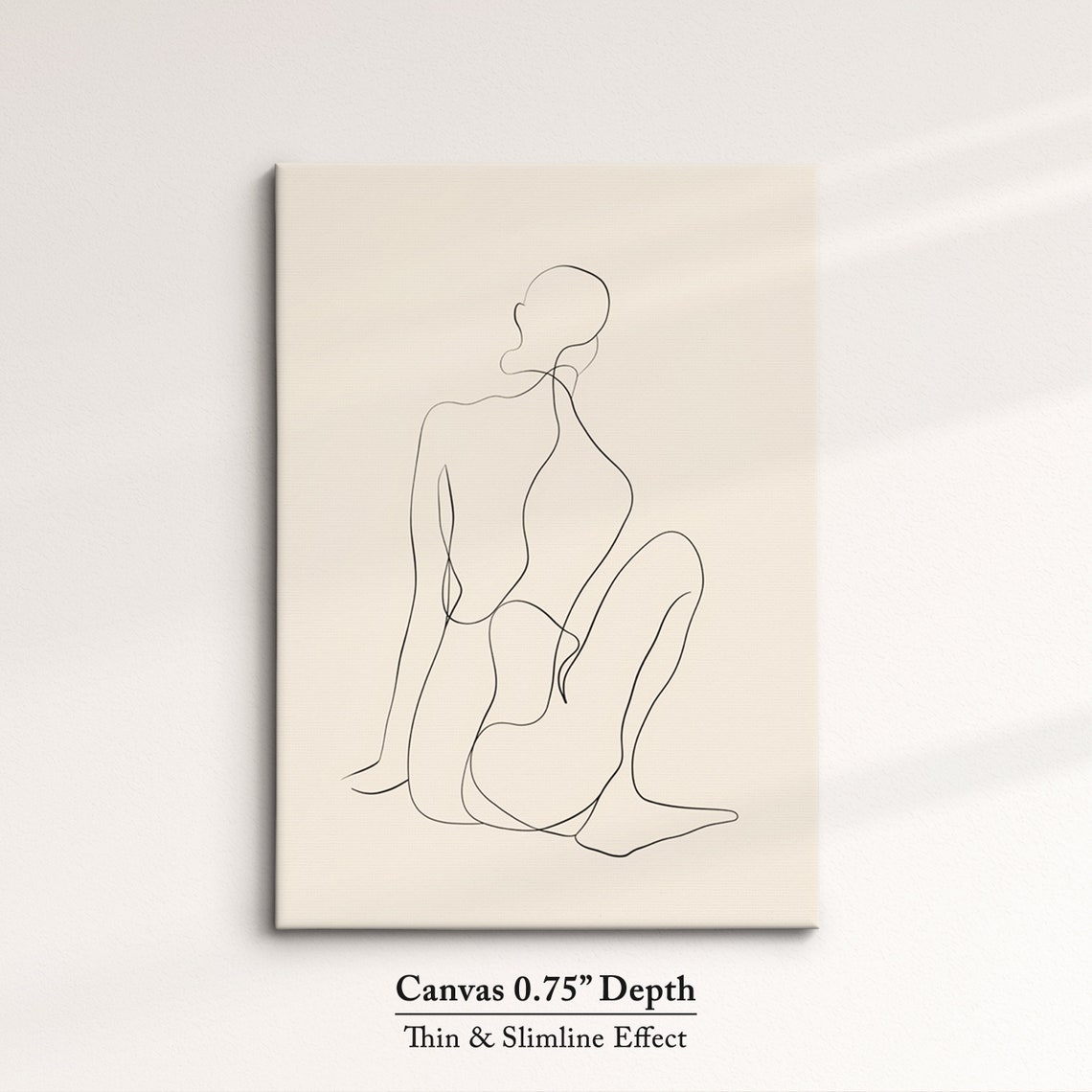 Minimalist Seated Woman Single Line Art Beige Figure Wall Poster - Image 4
