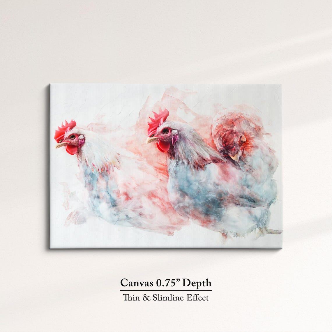 Two White Hens Pink Grey Watercolor Soft Farm Bird Wall Art Poster - Image 4