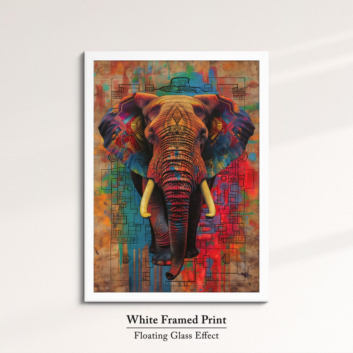 Rustic Elephant Grunge Art Orange Red Tusker Urban Texture Wall Poster - Image 7