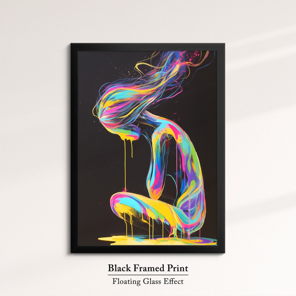 Abstract Neon Paint Woman Figure Flowing Colors Black Art Poster - Image 8