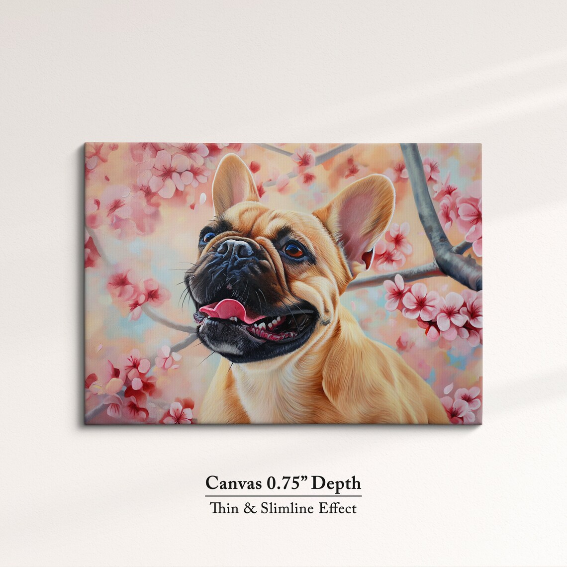 Playful Fawn French Bulldog Looking Up In Cherry Blossom Wall Poster - Image 4