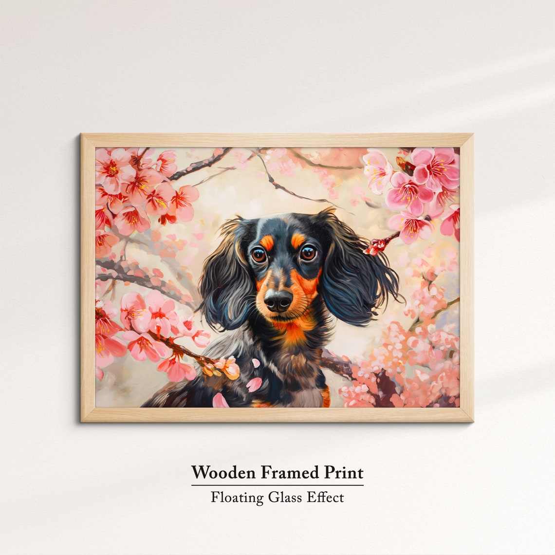 Long Haired Dachshund In Cherry Blossoms Cute Black Tan Dog Poster - Image 6