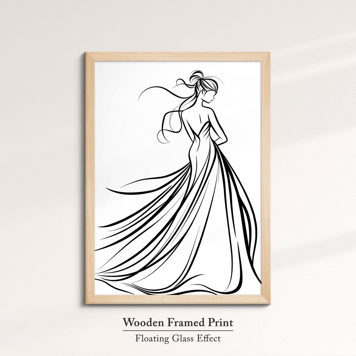 Woman Wedding Dress Line Art Drawing Elegant Flowing Gown Minimalist Wall Art Poster - Image 6