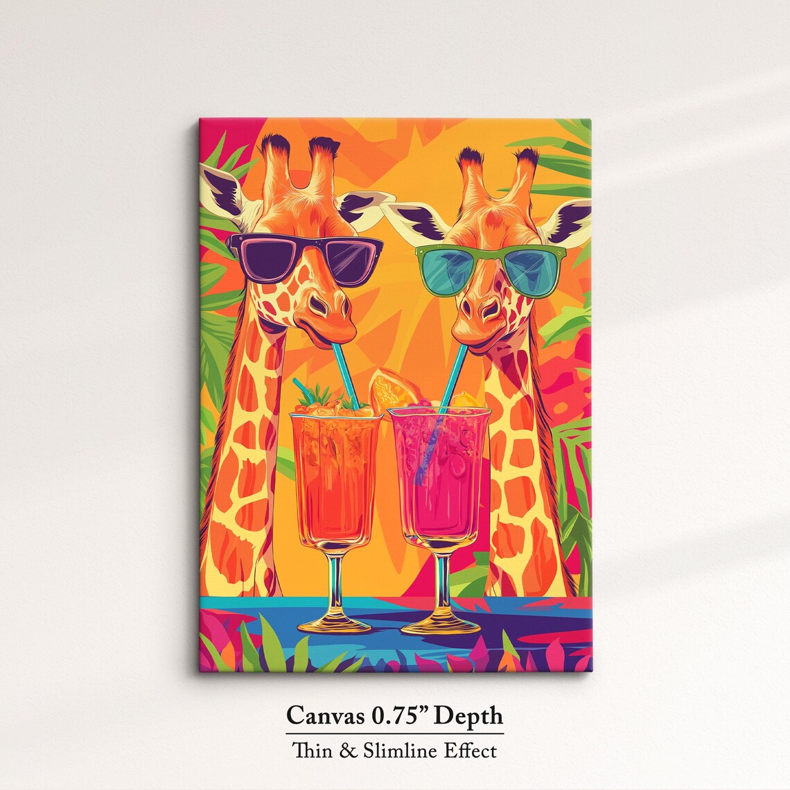 Two Giraffes Sunglasses Sipping Tropical Drinks Fun Pop Art Safari Poster - Image 4