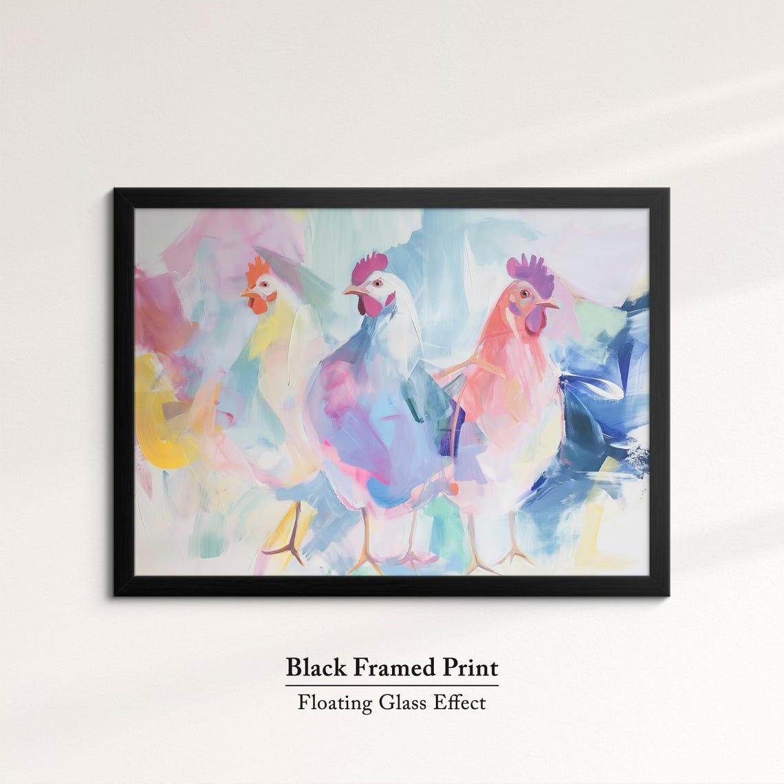 Three Pastel Chickens Pink Blue Yellow Abstract Farm Bird Art Poster - Image 8