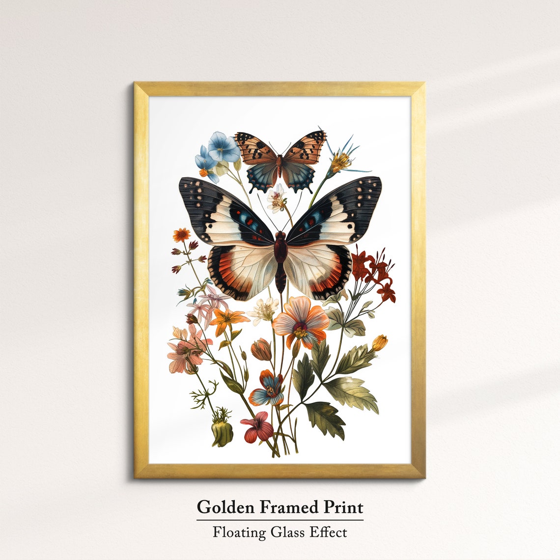 Vintage Botanical Butterflies With Wildflowers White Art Poster - Image 5