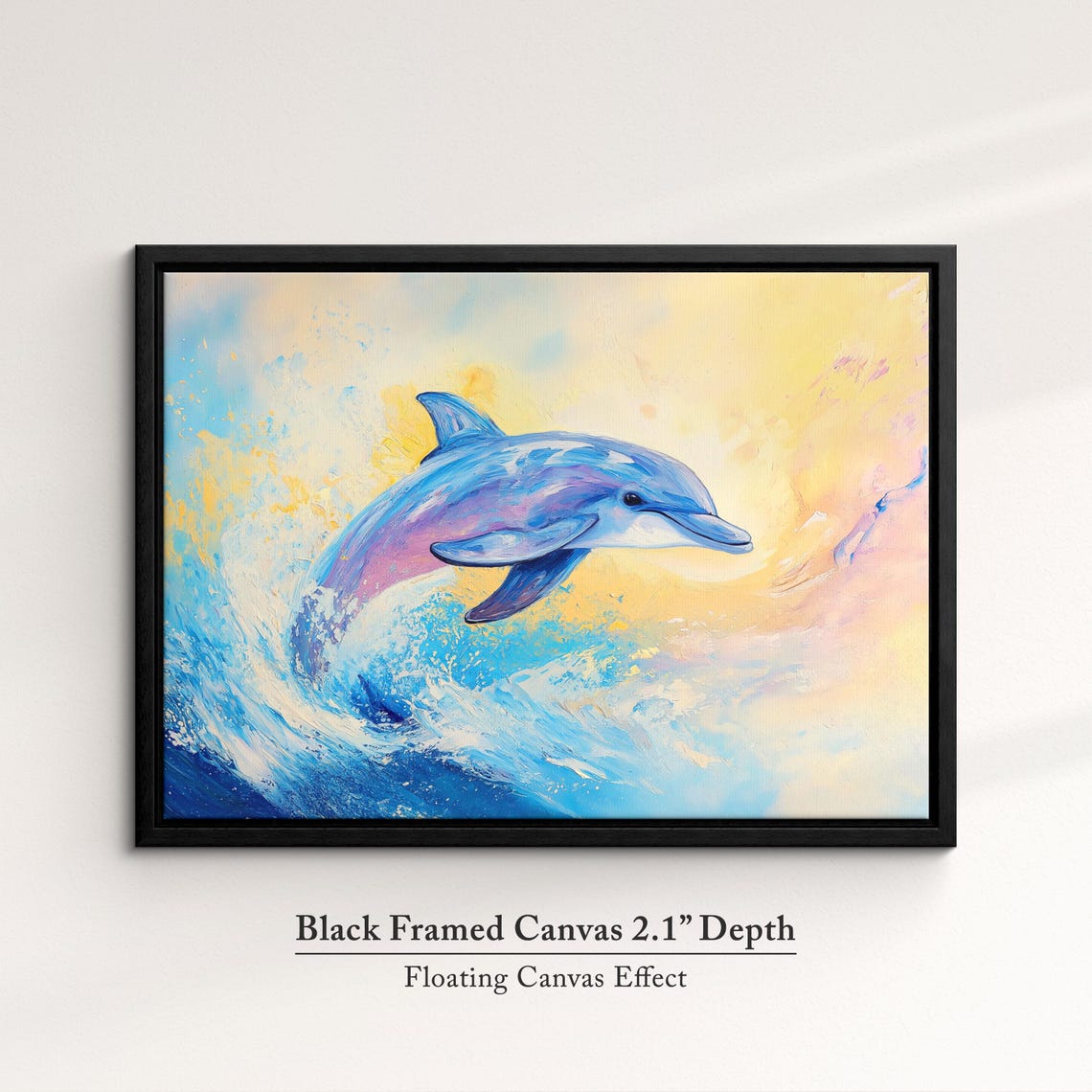 Dolphin Jumping Ocean Wave Blue Gold Dynamic Abstract Wall Art Poster - Image 2