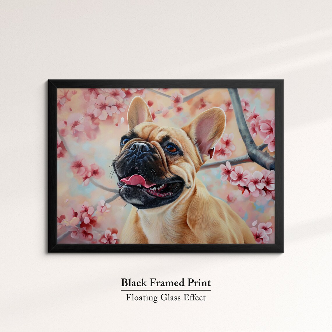 Playful Fawn French Bulldog Looking Up In Cherry Blossom Wall Poster - Image 8