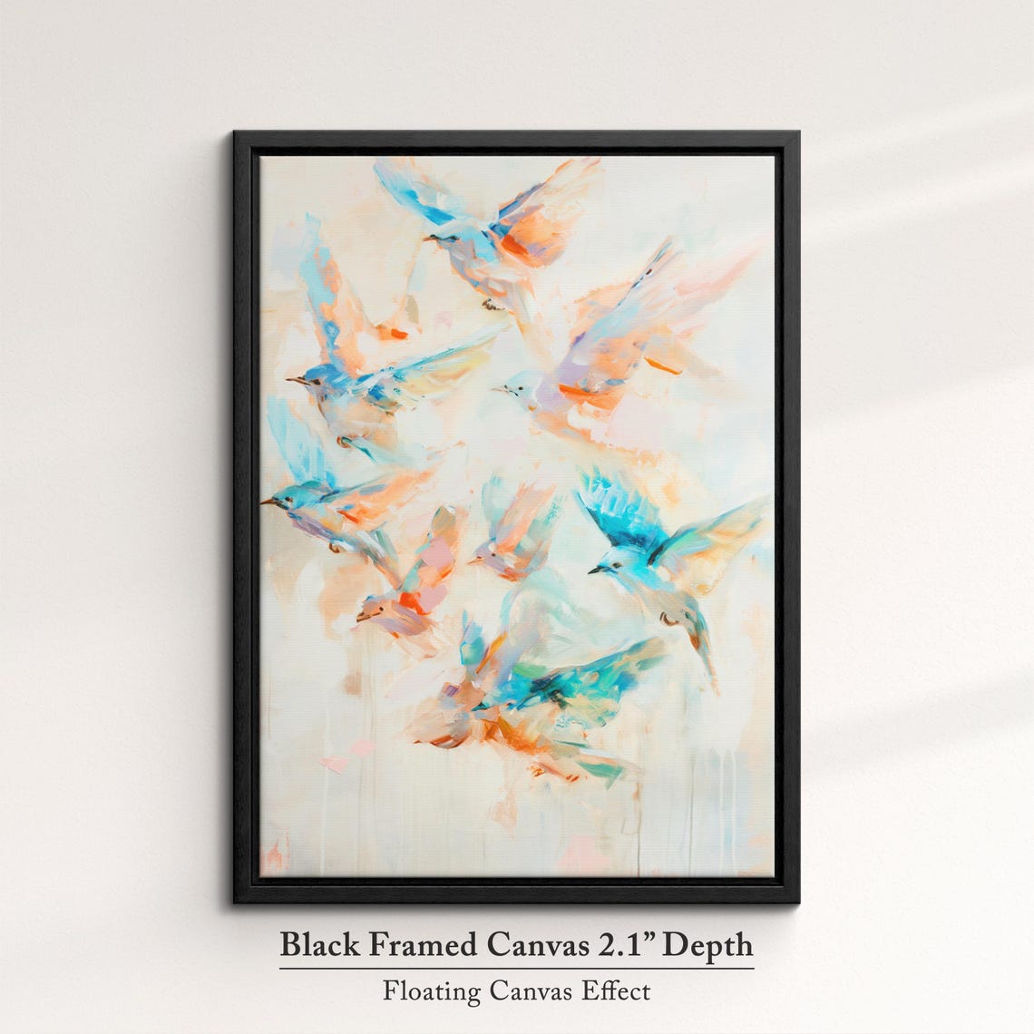 Colorful Birds In Flight Blue Orange Watercolor Flock Wall Art Poster - Image 2