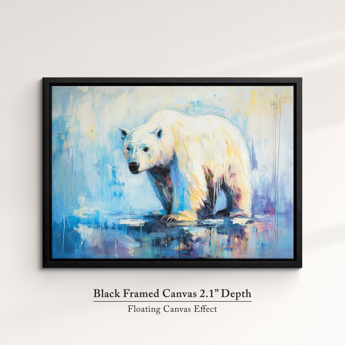 Polar Bear At Icy Water Edge Reflection Abstract Wildlife Wall Art Poster - Image 2