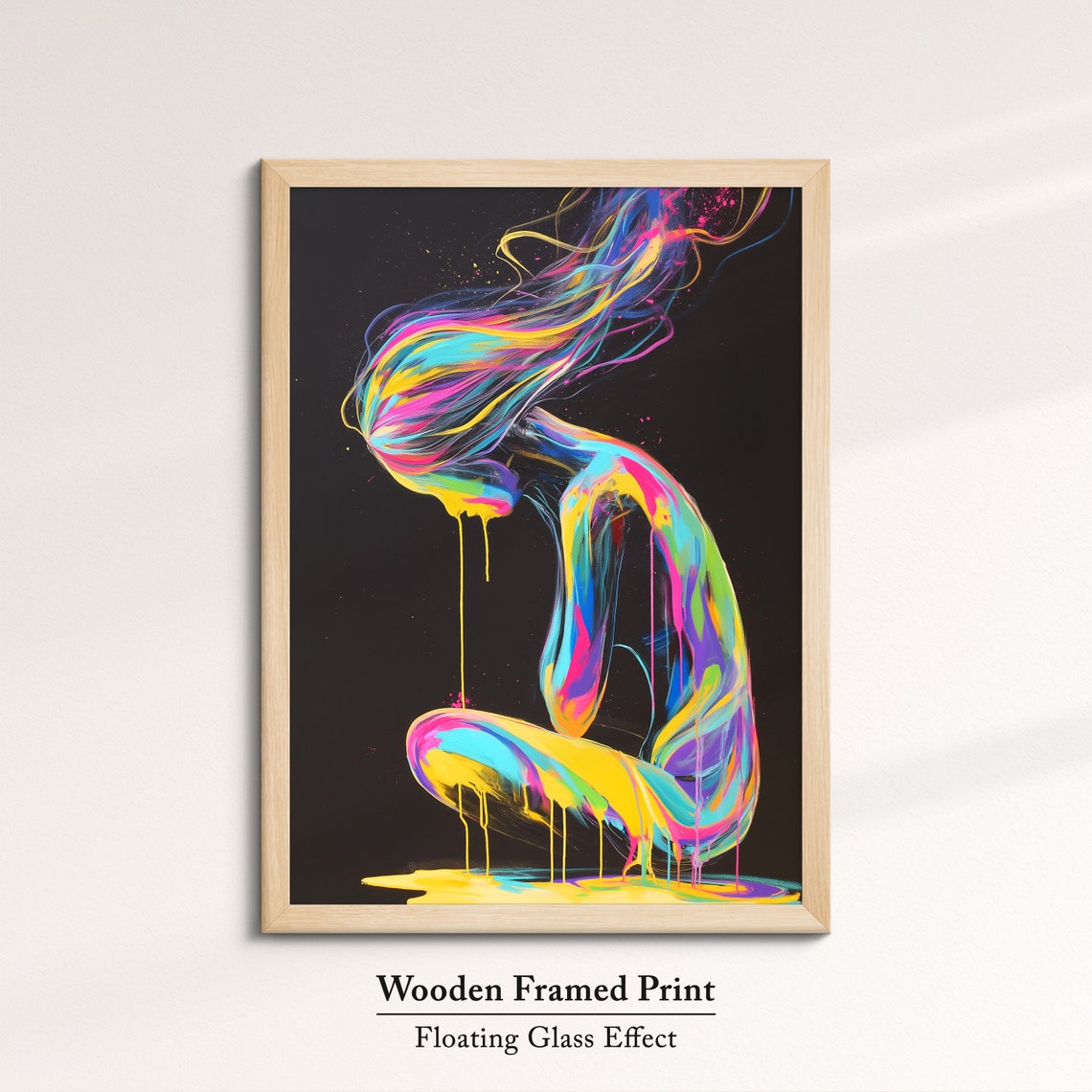 Abstract Neon Paint Woman Figure Flowing Colors Black Art Poster - Image 6
