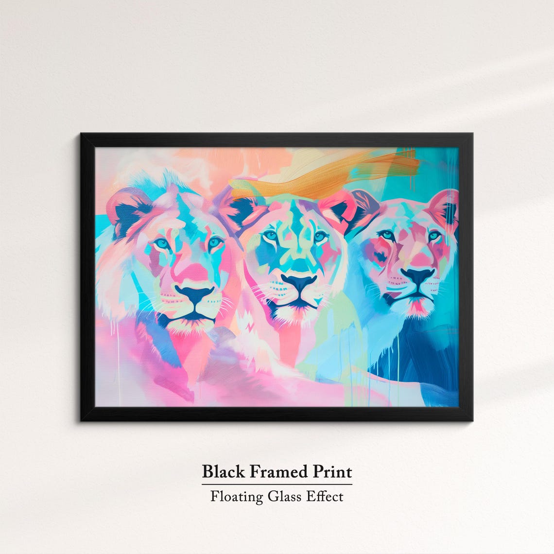 Three Lions Neon Pink Blue Pop Art Abstract Wildlife Wall Art Poster - Image 8
