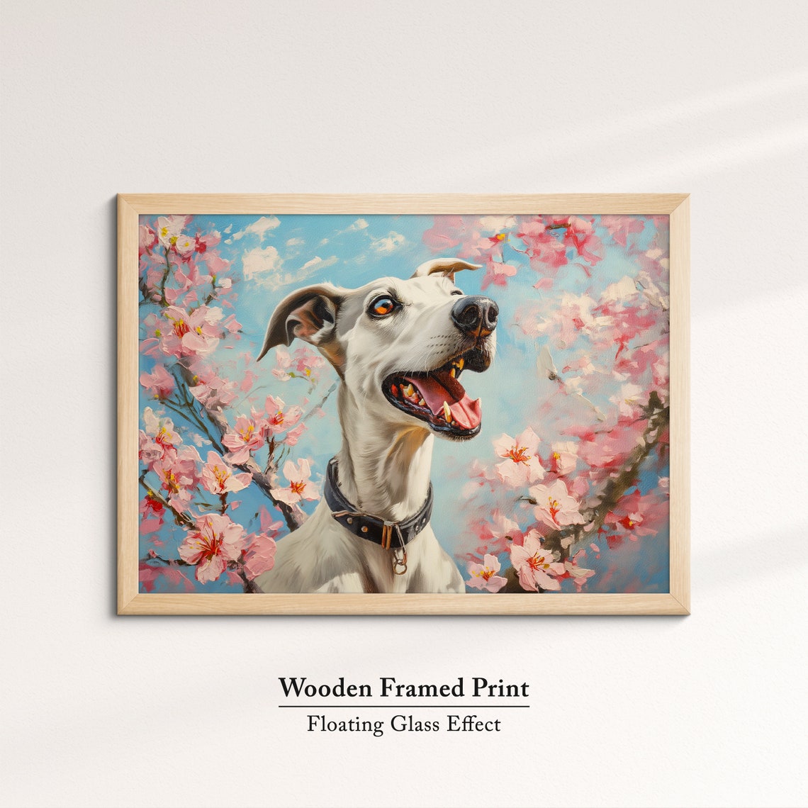 Joyful Greyhound Dog In Pink Cherry Blossoms Spring Floral Wall Poster - Image 6