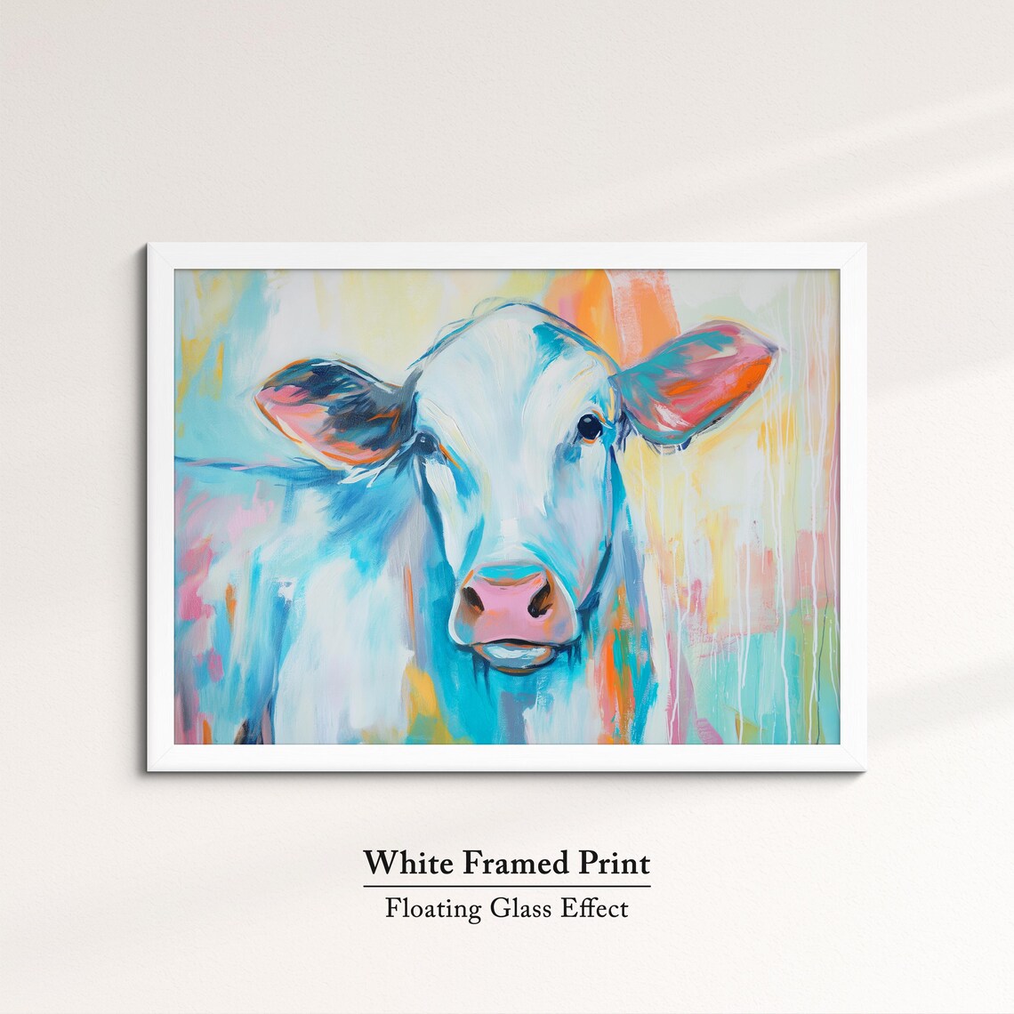 Cow Close Up Blue Orange Pastel Abstract Portrait Wall Poster - Image 7
