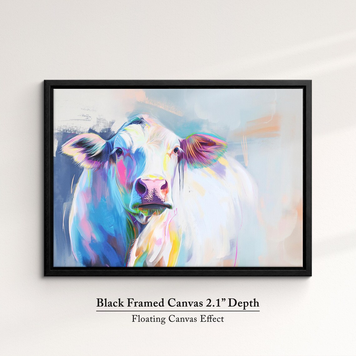 White Cow Portrait Colorful Pastel Abstract Farm Animal Wall Poster - Image 2