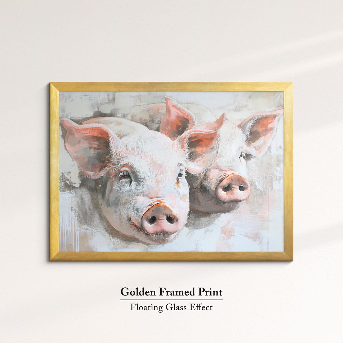Two Cute Piglets Soft Pastel Portrait Playful Farm Animal Wall Art - Image 5